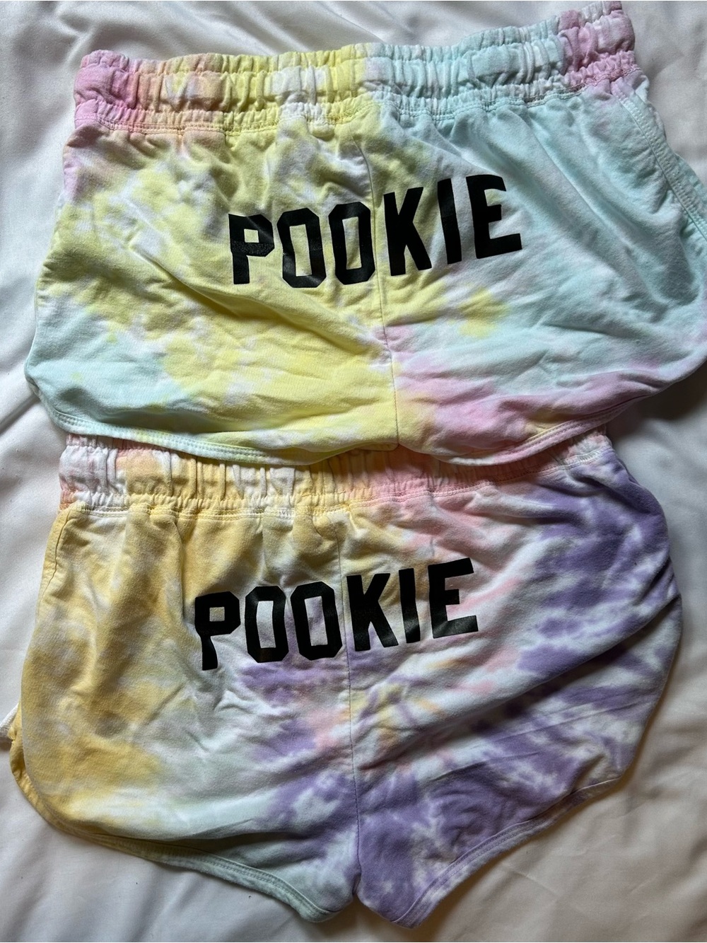 Matching Custom Pookie Tie-Dye Booty Shorts - Pastel Yellow, Pink, Purple, Blue